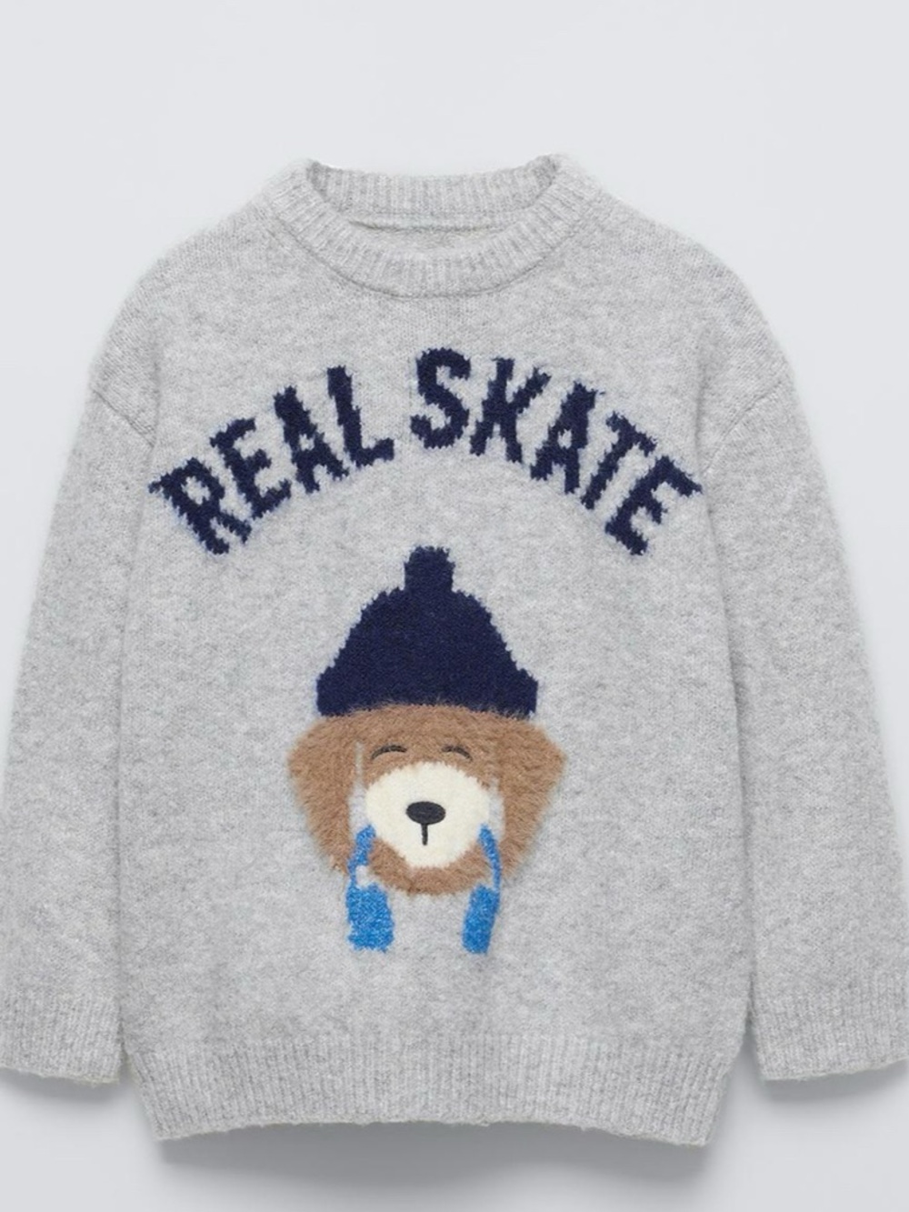 Zara New Boys Gray 'Real Skate' Dog Knit Sweater Sz 6yrs